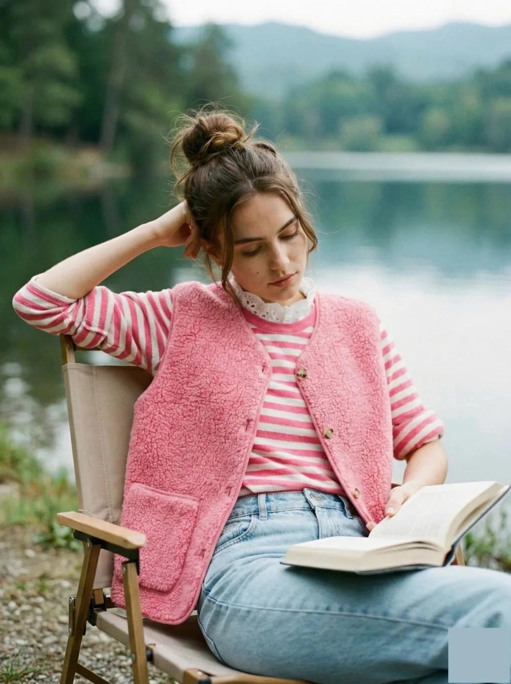 Chloe Striped Breton Top with Broderie Anglaise Collar