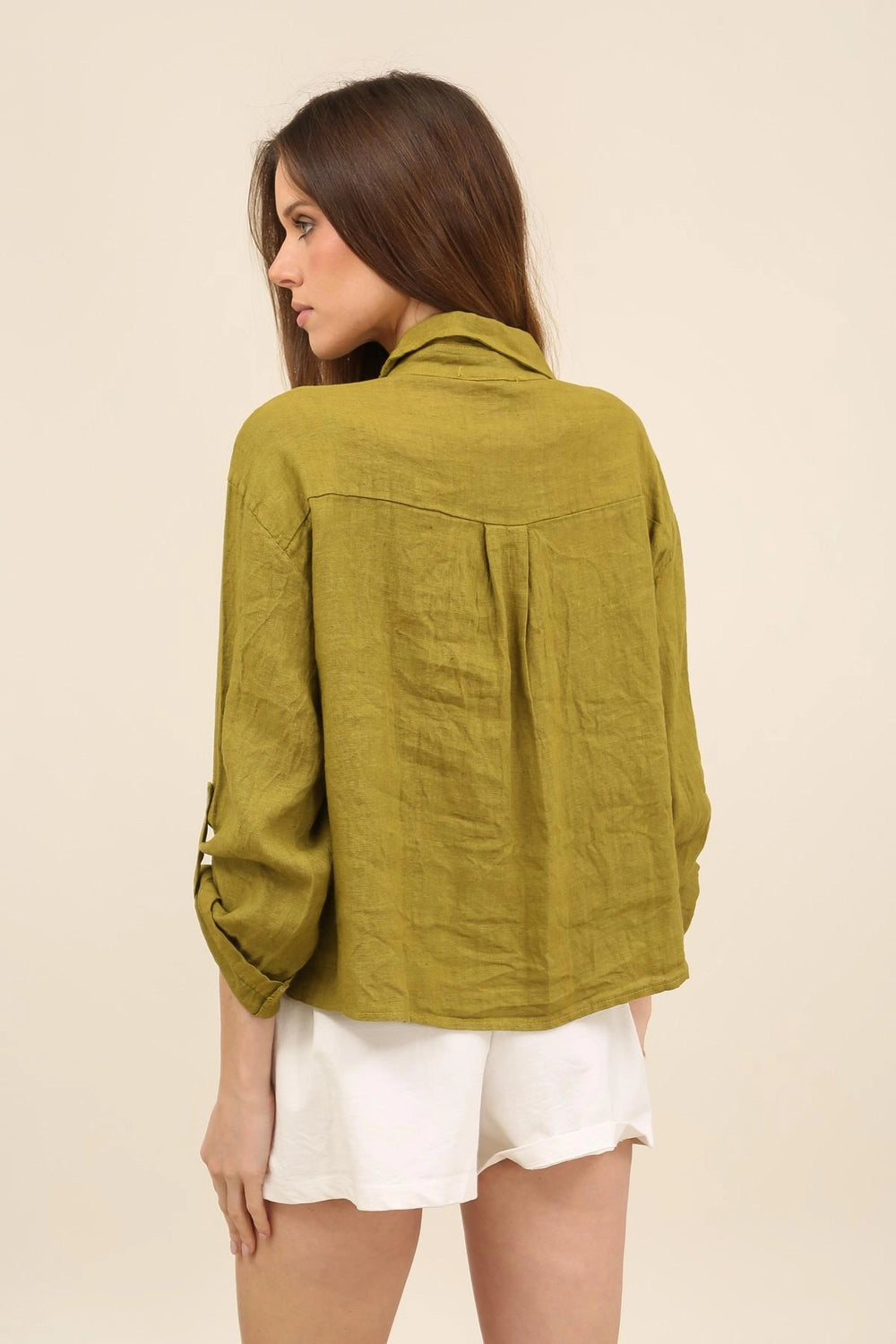 Camille Pure Linen Crochet-Detail Shirt by ADORA PARIS