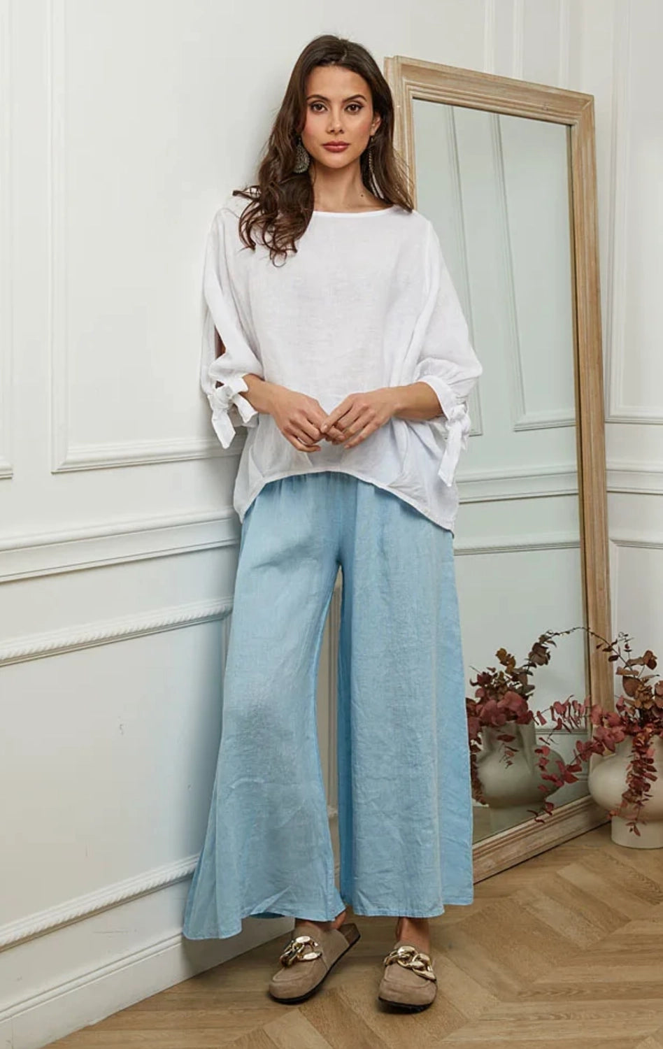Celeste Pure Linen Wide-Leg Trousers by ADORA PARIS