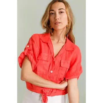 Sophie Tie-Front Pure Linen Cropped Shirt by ADORA PARIS