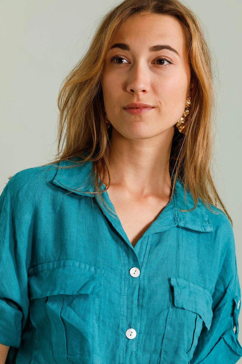 Sophie Tie-Front Pure Linen Cropped Shirt by ADORA PARIS
