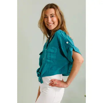 Sophie Tie-Front Pure Linen Cropped Shirt by ADORA PARIS