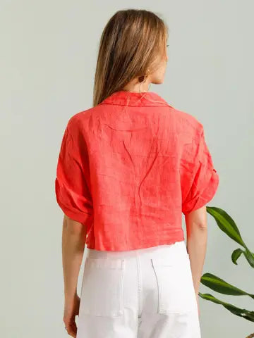 Sophie Tie-Front Pure Linen Cropped Shirt by ADORA PARIS