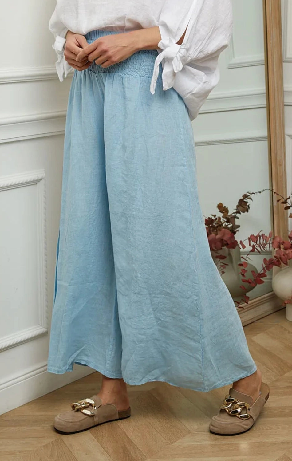 Celeste Pure Linen Wide-Leg Trousers by ADORA PARIS