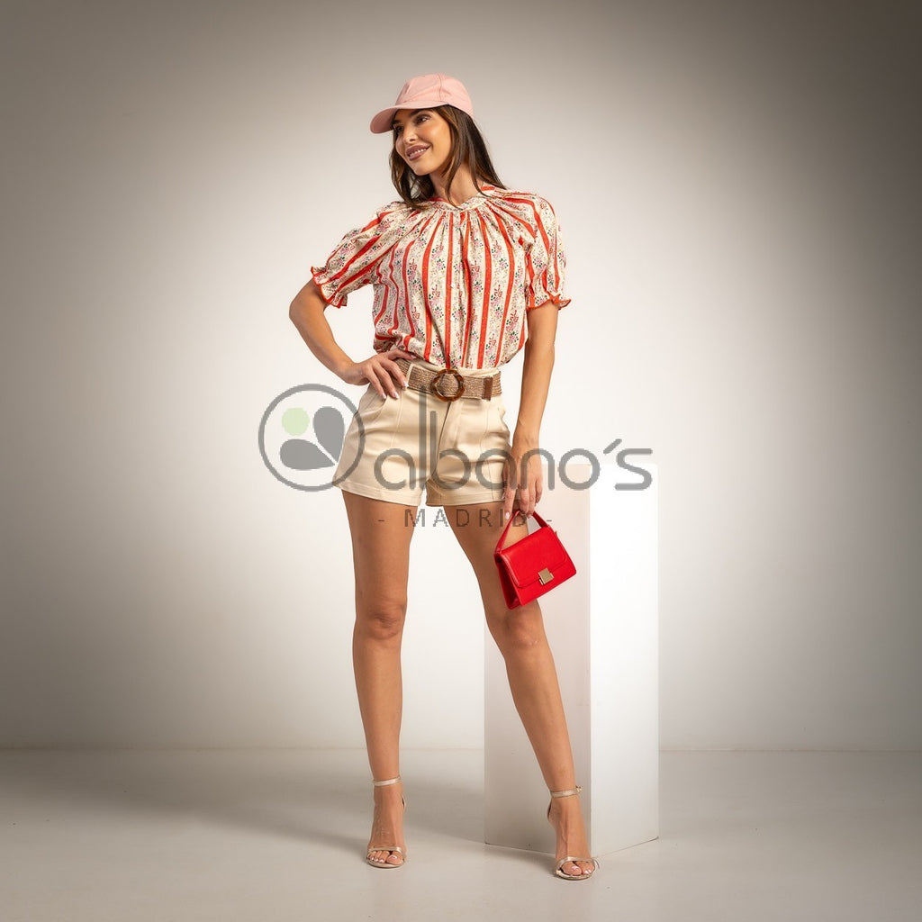Ashley Vintage Floral Striped Cotton Blouse by ADORA PARIS