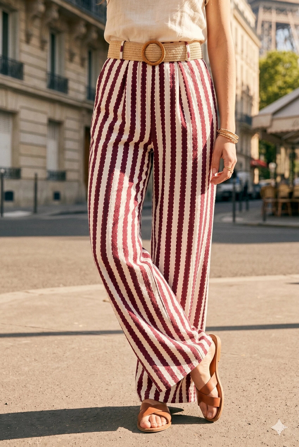 Lucille Striped Wide-Leg Trousers