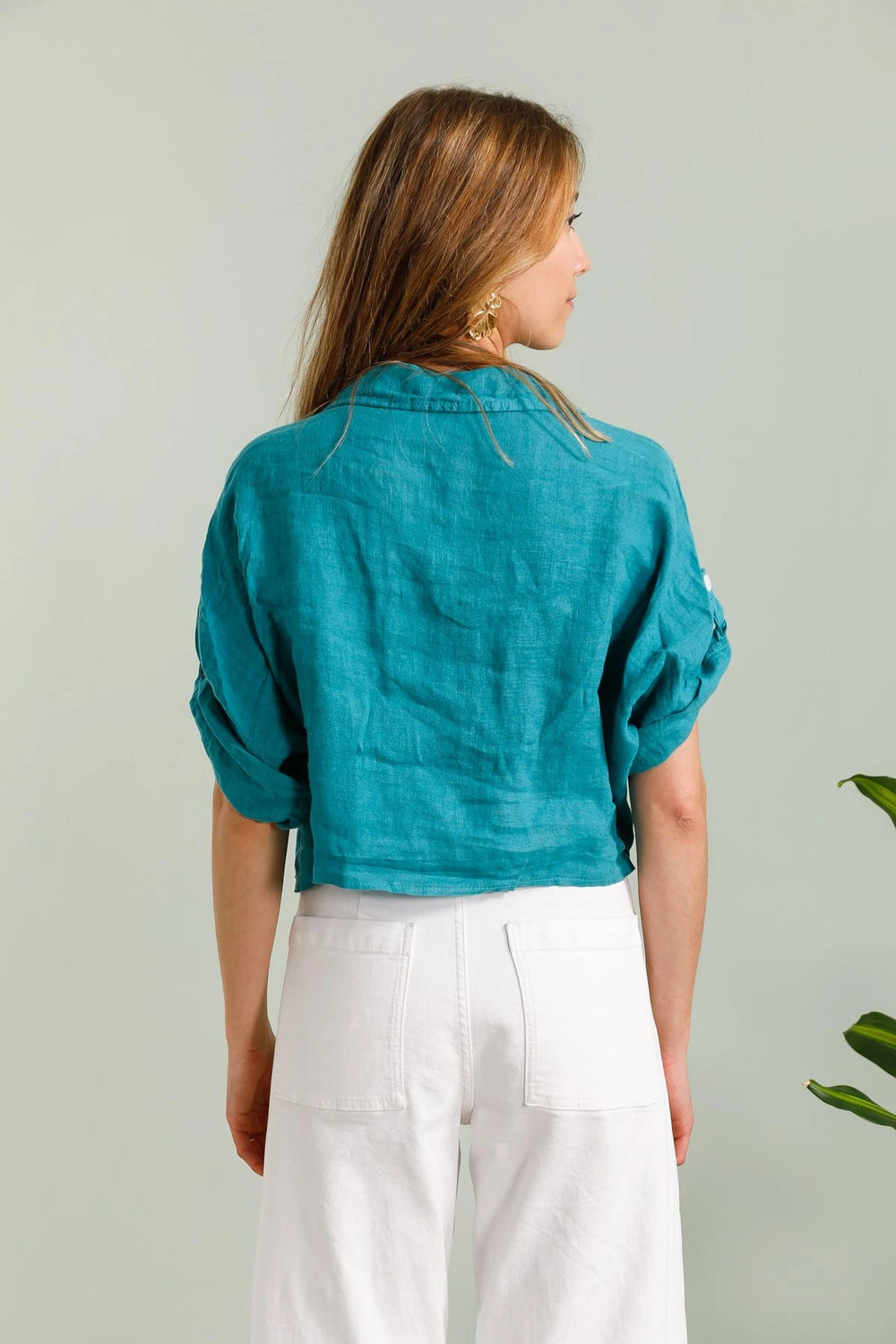 Sophie Tie-Front Pure Linen Cropped Shirt by ADORA PARIS