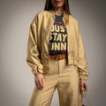 Elodie Lined Metallic Bomber Jacket by ADORA PARIS