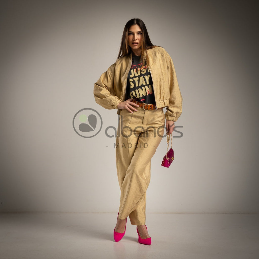 Elodie Lined Metallic Bomber Jacket by ADORA PARIS