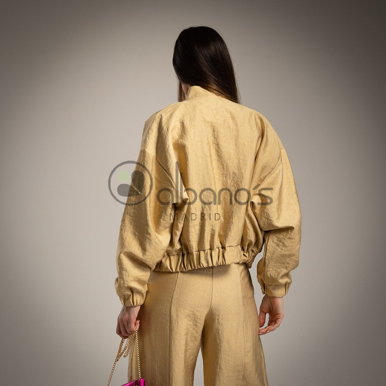 Elodie Lined Metallic Bomber Jacket by ADORA PARIS