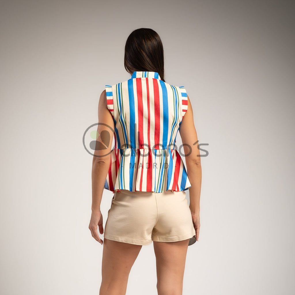 The Marine Riviera Linen-Cotton Top with Artisanal Alamares Detailing by ADORA PARIS